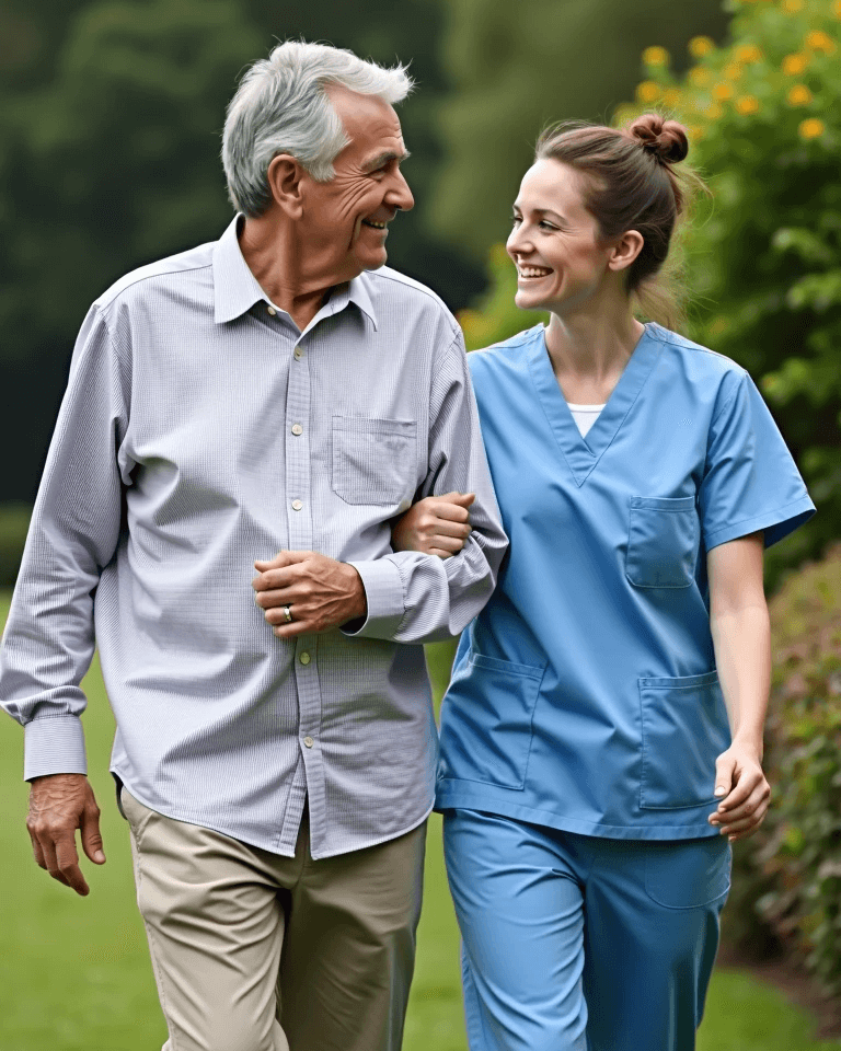 Female home care provider conducting Dementia & Parkinson’s Care for a male client.