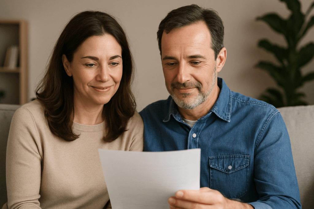 Smiling couiple reviewing their wills