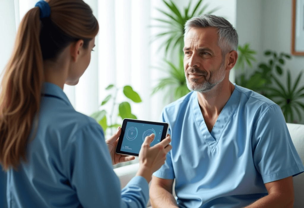 Senior being looked after by caregiver